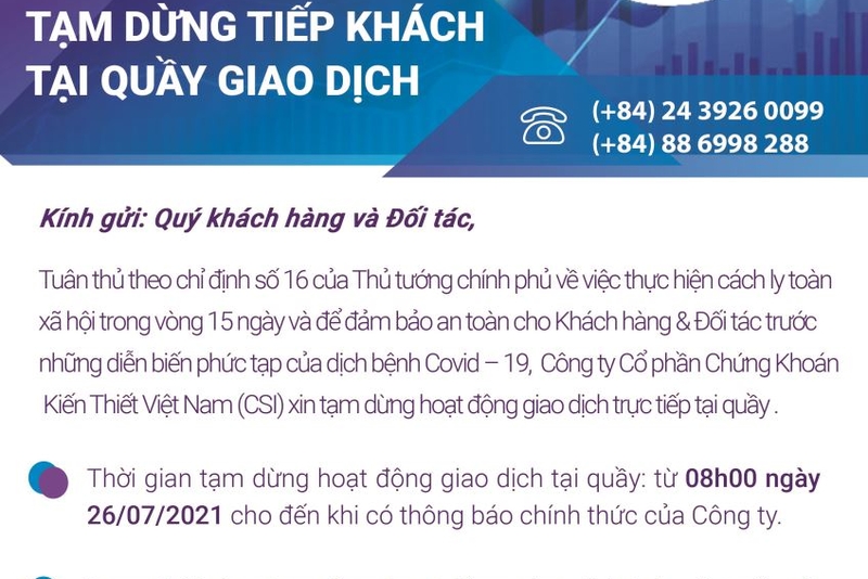 THÔNG BÁO TẠM DỪNG ĐÓN KHÁCH TẠI QUẦY GIAO DỊCH
