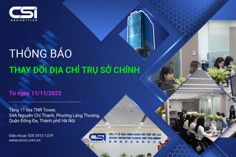 Thông báo về việc Thay đổi địa chỉ văn phòng hội sở