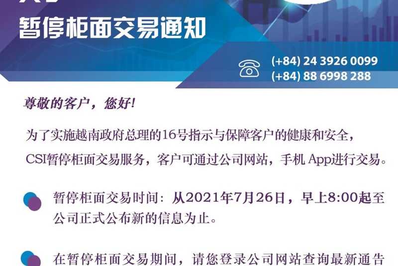 CSI暂停柜面交易通知