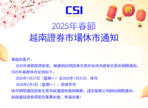 2025年春節越南證券市場休市通知